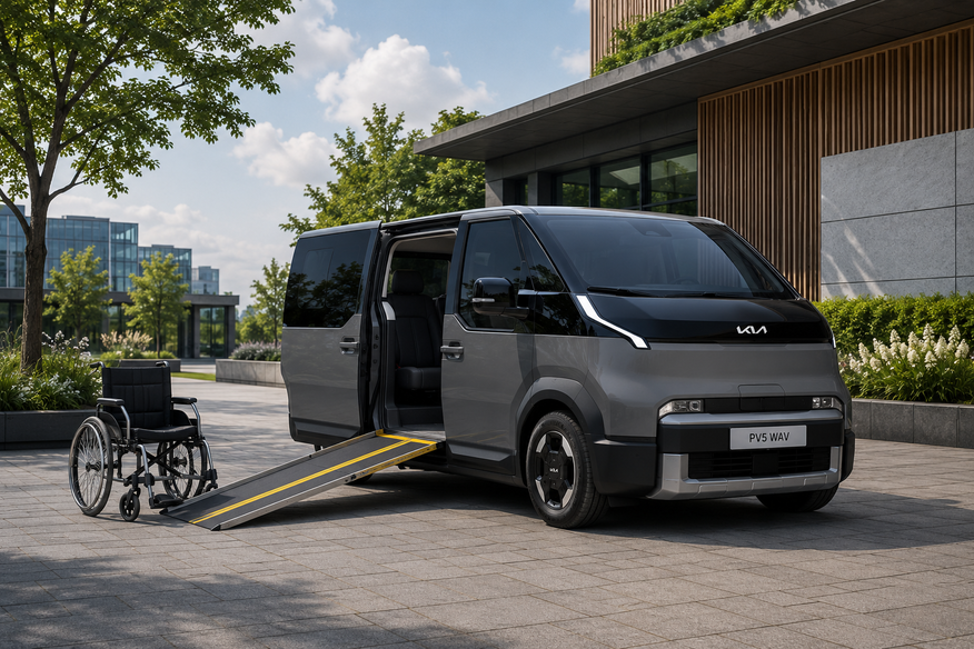 KIA PV5 WAV specializētais elektrotransports cilvēkiem ratiņkrēslā